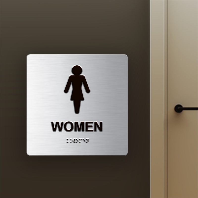 Targa WOMEN TOILETTE in Dibond alluminio spazzolato con testo in Braille e stampa in rilievo