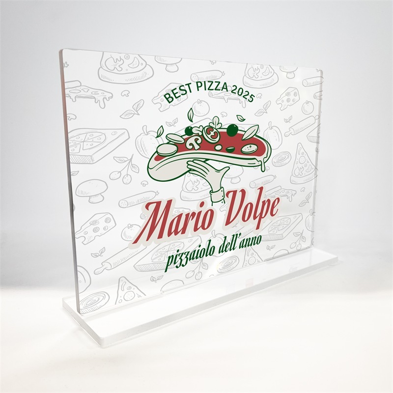 Targa-premio in plexiglass bianco 21x15cm - con basetta