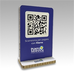 Autoportante da banco in cartone alveolare con QR Code per pagamenti Klarna (Stripe)
