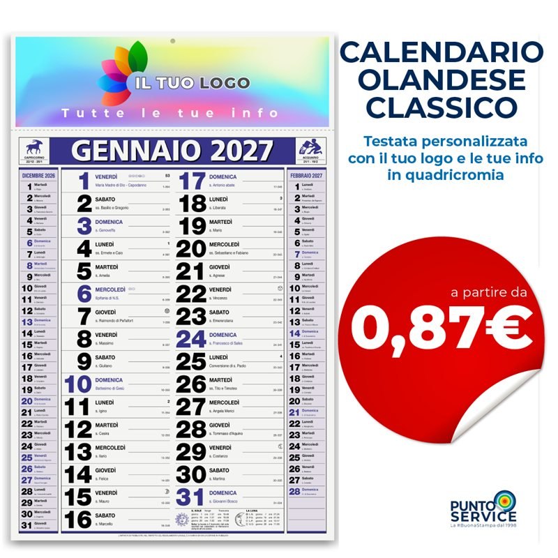 Calendario Olandese Classico personalizzato