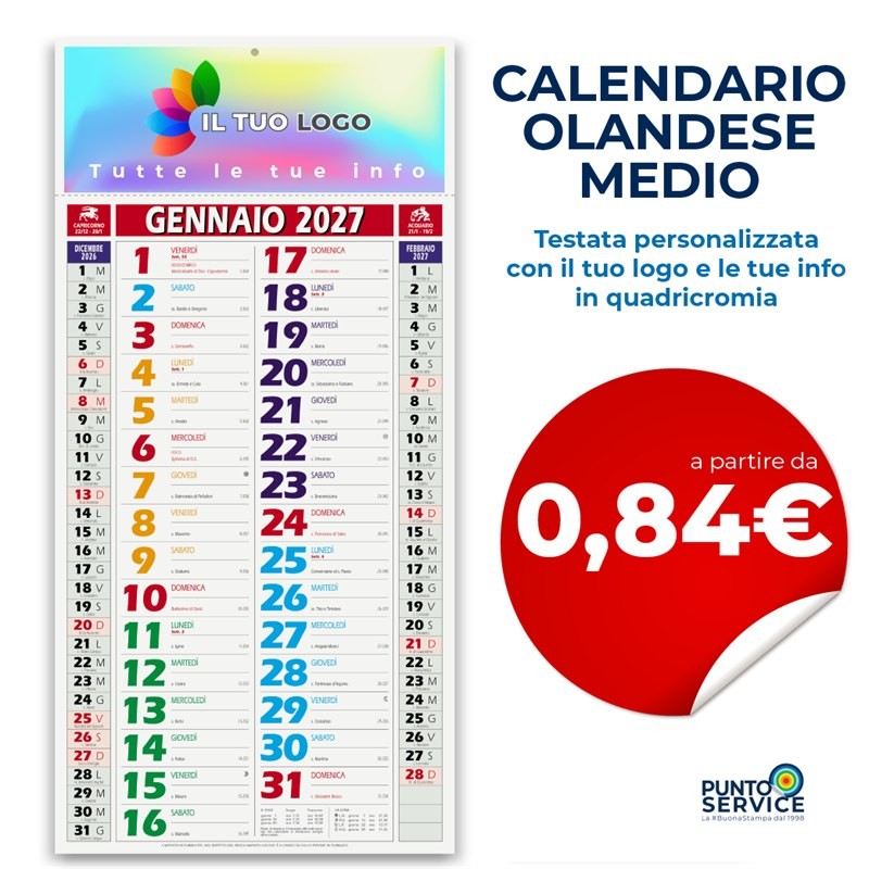 Calendario Olandese Medio personalizzato