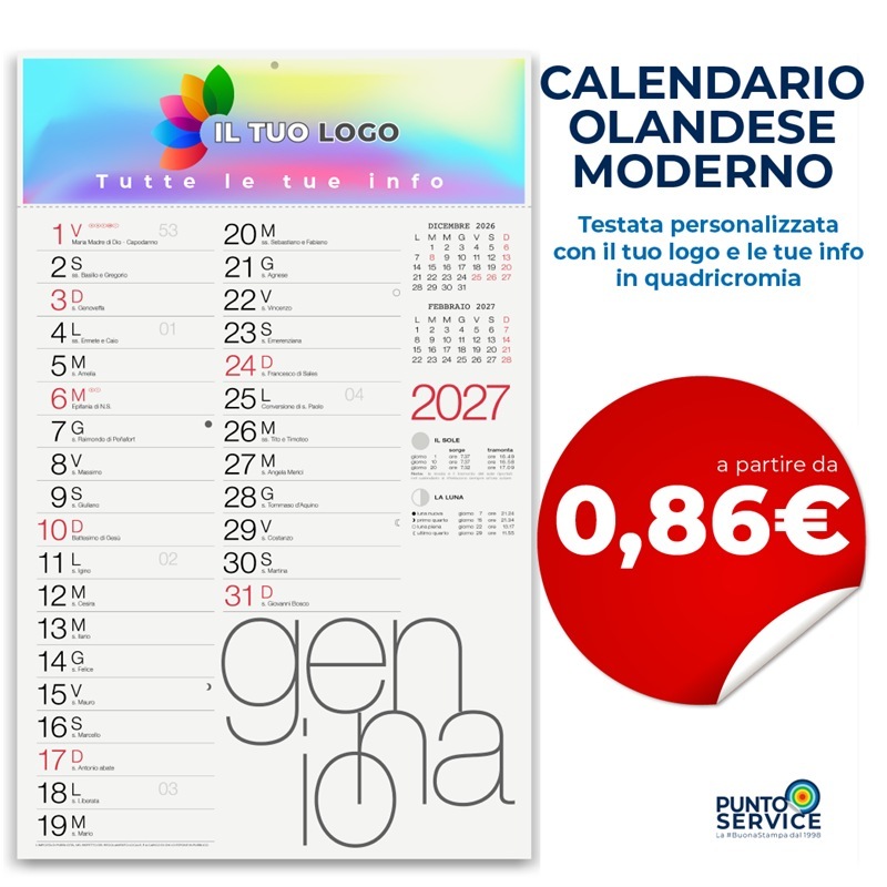 Calendario Olandese Moderno personalizzato