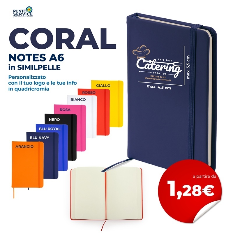 Coral - Notes in similpelle A6 Personalizzati