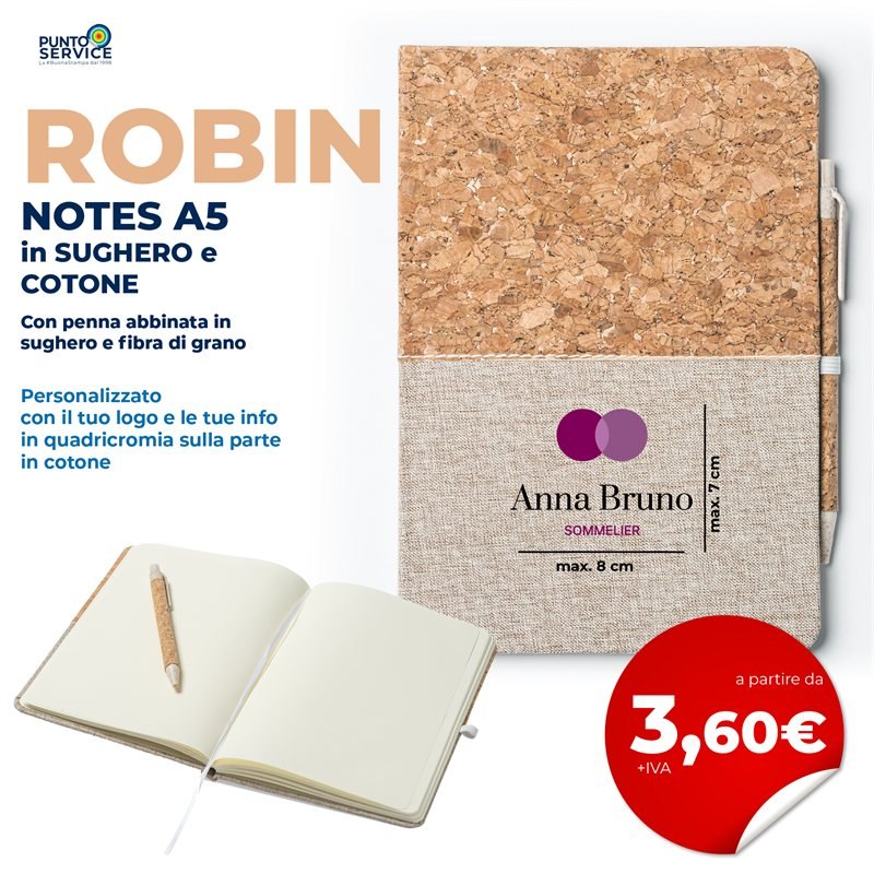 Robin - Notes in sughero e cotone personalizzati