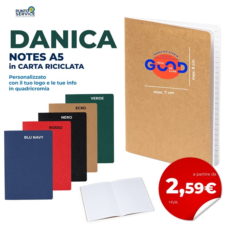 Danica - Notes in carta riciclata A5 Personalizzati