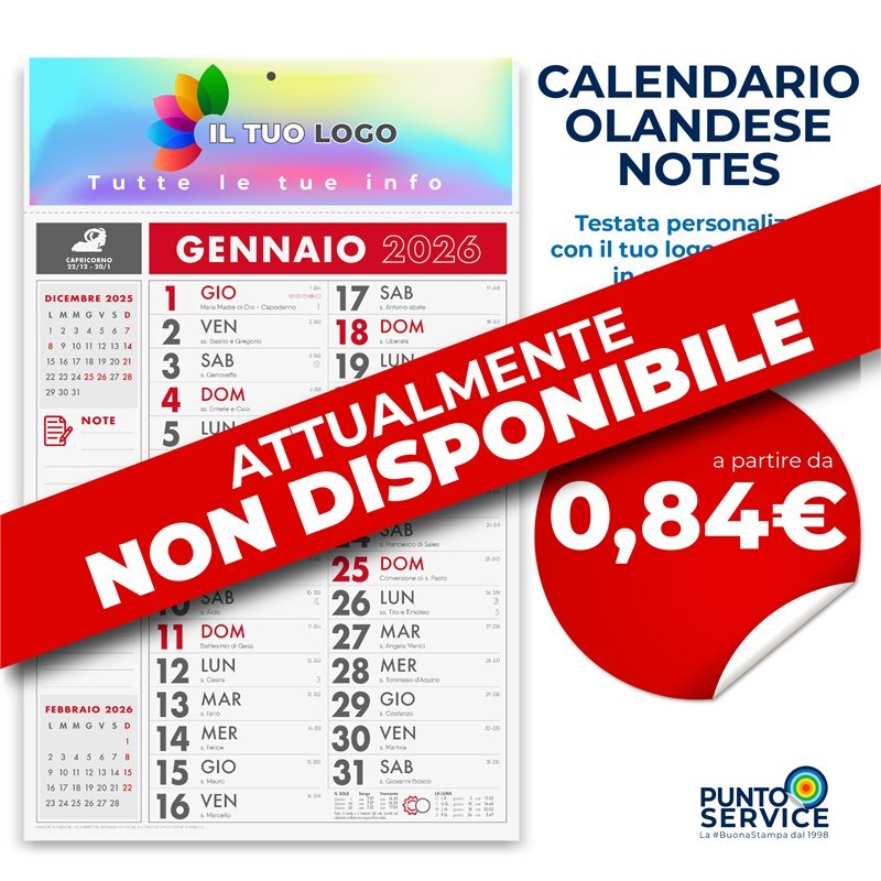 Calendario olandese notes personalizzato rosso