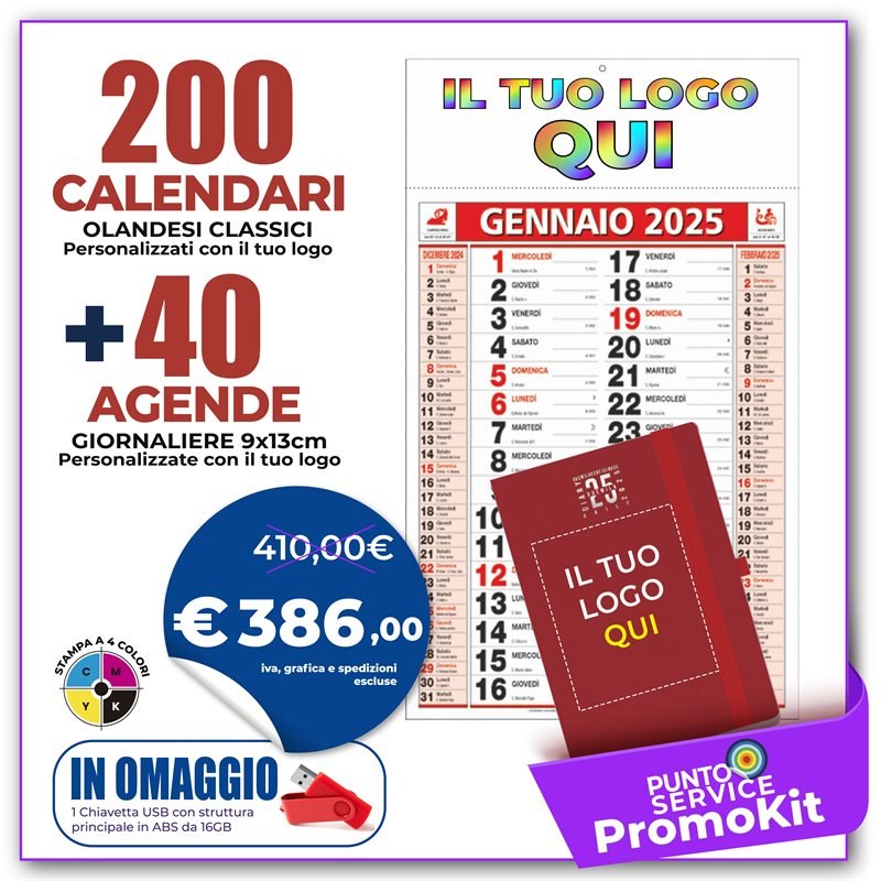 PromoKit Calendario olandese TAGLIA M - 200 calendari + 40 agende