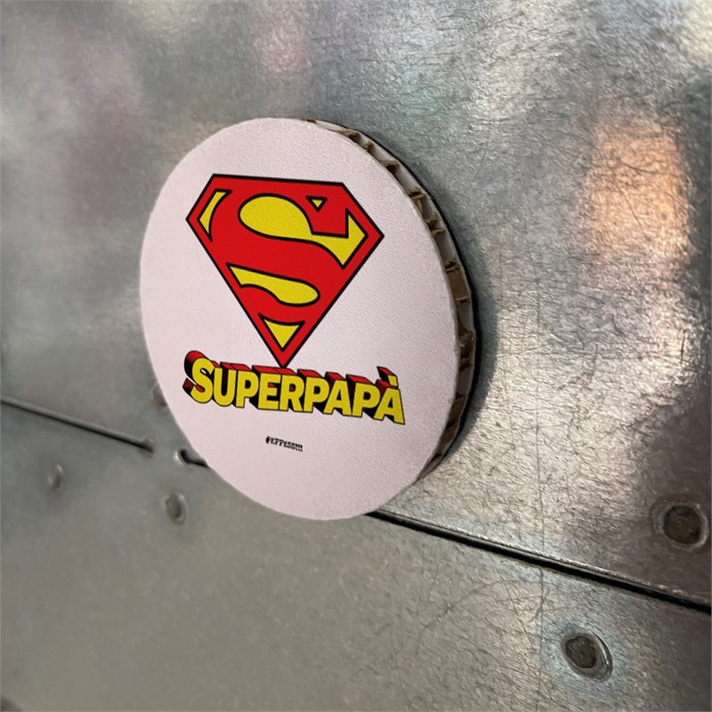 Calamita in cartone alveolare cerchio 6cm - Festa del Papà - SUPERMAN PAPÀ