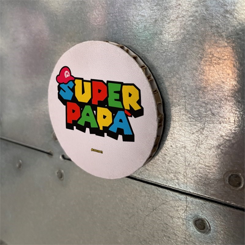 Calamita in cartone alveolare cerchio 6cm - Festa del Papà - SUPERMAN PAPÀ