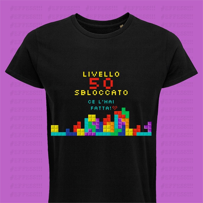 T-Shirt nera 50 Anni - Livello 50 sbloccato